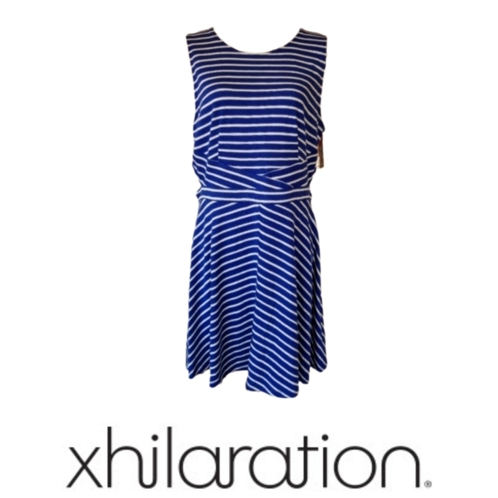 Women's Plus Blue Striped Skater Dress , Size XXL